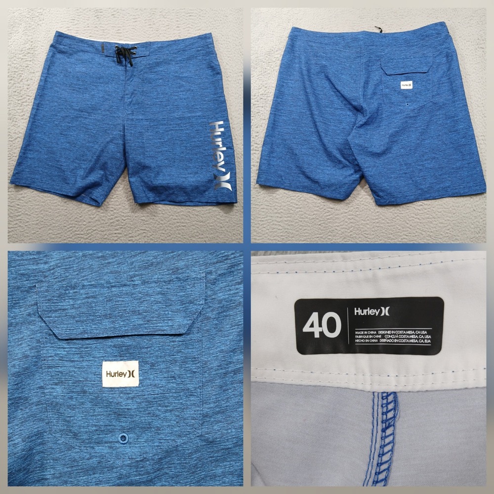 Hurley Board Shorts Mens 40 Blue Logo Swim Trunks Surf